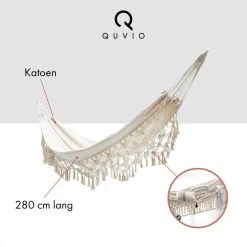 QUVIO Hangmat Voor In De Tuin - Tuinstoelen - Reishangmat Voor Camping, Outdoor En Reizen - Hamock - Katoen Ademend - Maximale Belasting Van 250KG - Lig Oppervlak Van 180 Cm - Geschikt Voor 1 Persoon - Beige -Tuin Gerelateerd 1200x1200 426