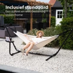 Vita5 Hangmat Met Standaard – 2 Persoons – Incl. Bekerhouder – 205kg Draaggewicht – Beige/Wit -Tuin Gerelateerd 1200x1200 437
