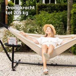 Vita5 Hangmat Met Standaard – 2 Persoons – Incl. Bekerhouder – 205kg Draaggewicht – Beige/Wit -Tuin Gerelateerd 1200x1200 441