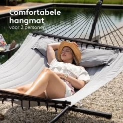 Vita5 Hangmat Met Standaard En Spreidstok – 2 Persoons – Incl. Bekerhouder - Afneembaar Kussen – Uv-bestendig – Lichtgrijs -Tuin Gerelateerd 1200x1200 447