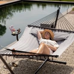 Vita5 Hangmat Met Standaard En Spreidstok – 2 Persoons – Incl. Bekerhouder - Afneembaar Kussen – Uv-bestendig – Lichtgrijs -Tuin Gerelateerd 1200x1200 453