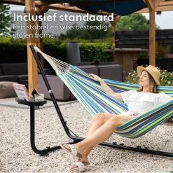 Vita5 Hangmat Met Standaard – 2 Persoons – Incl. Bekerhouder – 205kg Draaggewicht – Groen/Blauw -Tuin Gerelateerd 1200x1200 455