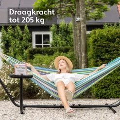 Vita5 Hangmat Met Standaard – 2 Persoons – Incl. Bekerhouder – 205kg Draaggewicht – Groen/Blauw -Tuin Gerelateerd 1200x1200 458