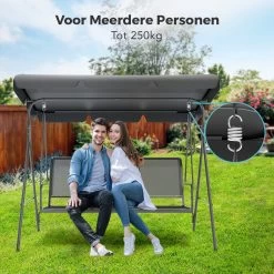 LifeGoods Schommelbank - 3-zits - Tot 250KG - Kantelbaar Dak - UV-bestendig Zonnescherm - 172x104x162cm - Grijs -Tuin Gerelateerd 1200x1200 46