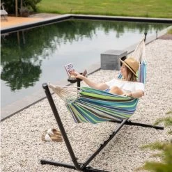 Vita5 Hangmat Met Standaard – 2 Persoons – Incl. Bekerhouder – 205kg Draaggewicht – Groen/Blauw -Tuin Gerelateerd 1200x1200 461