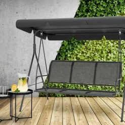 LifeGoods Schommelbank - 3-zits - Tot 250KG - Kantelbaar Dak - UV-bestendig Zonnescherm - 172x104x162cm - Grijs -Tuin Gerelateerd 1200x1200 47