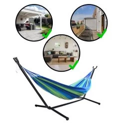 Hangmat Met Standaard En Opbergtas – 2 Persoons – Max. Draaggewicht 200Kg – Hangmatset – Hangmatten – Hang Mat Voor Binnen En Buiten – Hangmatstandaard – Hammock – Blauw / Groen -Tuin Gerelateerd 1200x1200 472