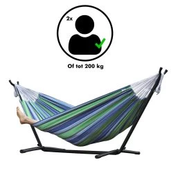 Hangmat Met Standaard En Opbergtas – 2 Persoons – Max. Draaggewicht 200Kg – Hangmatset – Hangmatten – Hang Mat Voor Binnen En Buiten – Hangmatstandaard – Hammock – Blauw / Groen -Tuin Gerelateerd 1200x1200 474