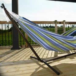 Hangmat Met Standaard En Opbergtas – 2 Persoons – Max. Draaggewicht 200Kg – Hangmatset – Hangmatten – Hang Mat Voor Binnen En Buiten – Hangmatstandaard – Hammock – Blauw / Groen -Tuin Gerelateerd 1200x1200 477