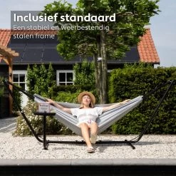 Vita5 Hangmat Met Standaard – 2 Persoons – Incl. Bekerhouder – 205kg Draaggewicht – Grijs -Tuin Gerelateerd 1200x1200 479