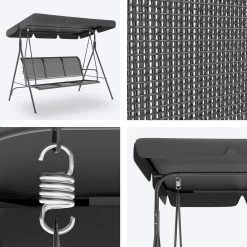 LifeGoods Schommelbank - 3-zits - Tot 250KG - Kantelbaar Dak - UV-bestendig Zonnescherm - 172x104x162cm - Grijs -Tuin Gerelateerd 1200x1200 49