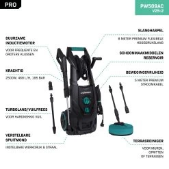 VONROC PRO Hogedrukreiniger V25-2 – 2500W – 195 Bar – 468 L/h – Duurzame Inductiemotor – Incl. 8m Slang, Slanghaspel, Terrasreiniger, Reinigingstank En Meer -Tuin Gerelateerd 1200x1200 492