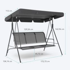 LifeGoods Schommelbank - 3-zits - Tot 250KG - Kantelbaar Dak - UV-bestendig Zonnescherm - 172x104x162cm - Grijs -Tuin Gerelateerd 1200x1200 51