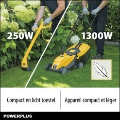 Powerplus POWXG6212T Elektrische Grasmaaier - Grasmachine Voor Kleine En Middelgrote Tuin - 1300W - Maaibreedte 320mm - Verstelbare Maaihoogte - 30L Opvangbak - Incl. Grastrimmer 250W -Tuin Gerelateerd 1200x1200 599