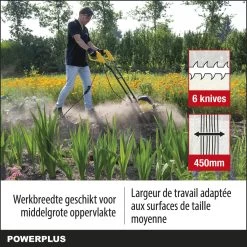 Powerplus POWXG72010 Tuinfrees - 1500W - Werkbreedte 450mm - Werkdiepte Max. 220mm - Incl. 6 Messen En Wielen -Tuin Gerelateerd 1200x1200 685