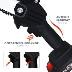 Zenway - Mini Kettingzaag - Snoeizaag - Kettingzaag - Kettingzaag Elektrisch Met 1 Accu- Inclusief Koffer - 1 Extra Accu - Zwart -Tuin Gerelateerd 1200x1200 791