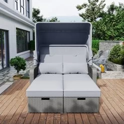 Polyrattan Patio Rieten Meubels Set Voor 2 Personen-Outdoor Rattan Sofa Set Met Intrekbare Luifel-lounge Bank-PE Rotan Loveseat Voor Achtertuin Veranda Tuin Zwembad Balkon-grijs -Tuin Gerelateerd 1200x1200 94