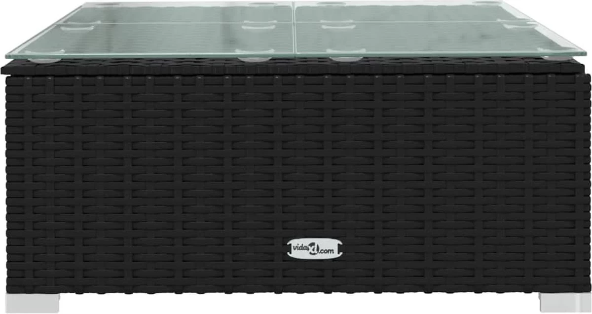 VidaLife Tuintafel 60x60x30 Cm Poly Rattan En Glas Zwart 5 VidaLife Tuintafel 60x60x30 Cm Poly Rattan En Glas Zwart - Afbeelding 3