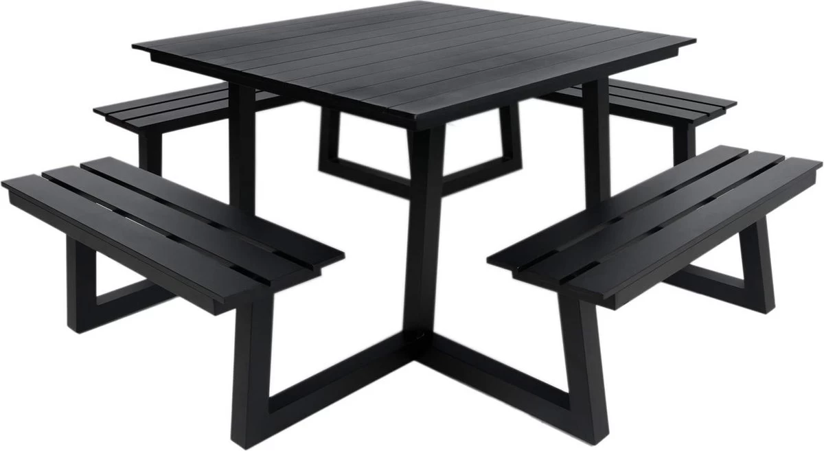 MaximaVida Vierkante Aluminium Picknicktafel Dex 215 Cm Zwart - Lage Instap 3 MaximaVida Vierkante Aluminium Picknicktafel Dex 215 Cm Zwart - Lage Instap