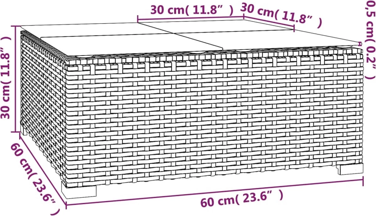 VidaLife Tuintafel 60x60x30 Cm Poly Rattan En Glas Zwart 7 VidaLife Tuintafel 60x60x30 Cm Poly Rattan En Glas Zwart - Afbeelding 5
