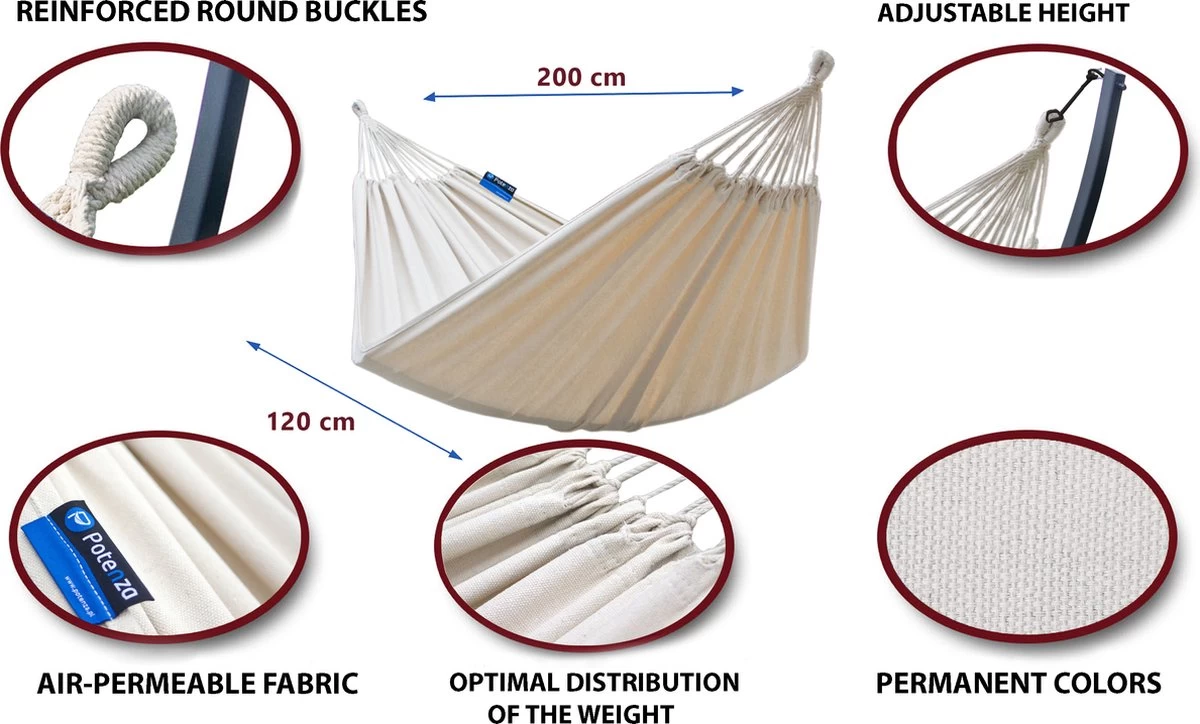 Hangmat Met Standaard – 1 Persoons – EXTRA STABIEL Frame Tot 120 Kg - Indela 6 Hangmat Met Standaard – 1 Persoons – EXTRA STABIEL Frame Tot 120 Kg - Indela - Afbeelding 4