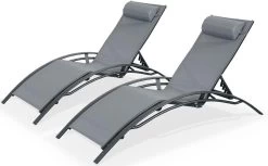 Alice's Garden Louisa Ligstoelen - Aluminium/Textileen - 1,67 M - Antraciet/Grijs
