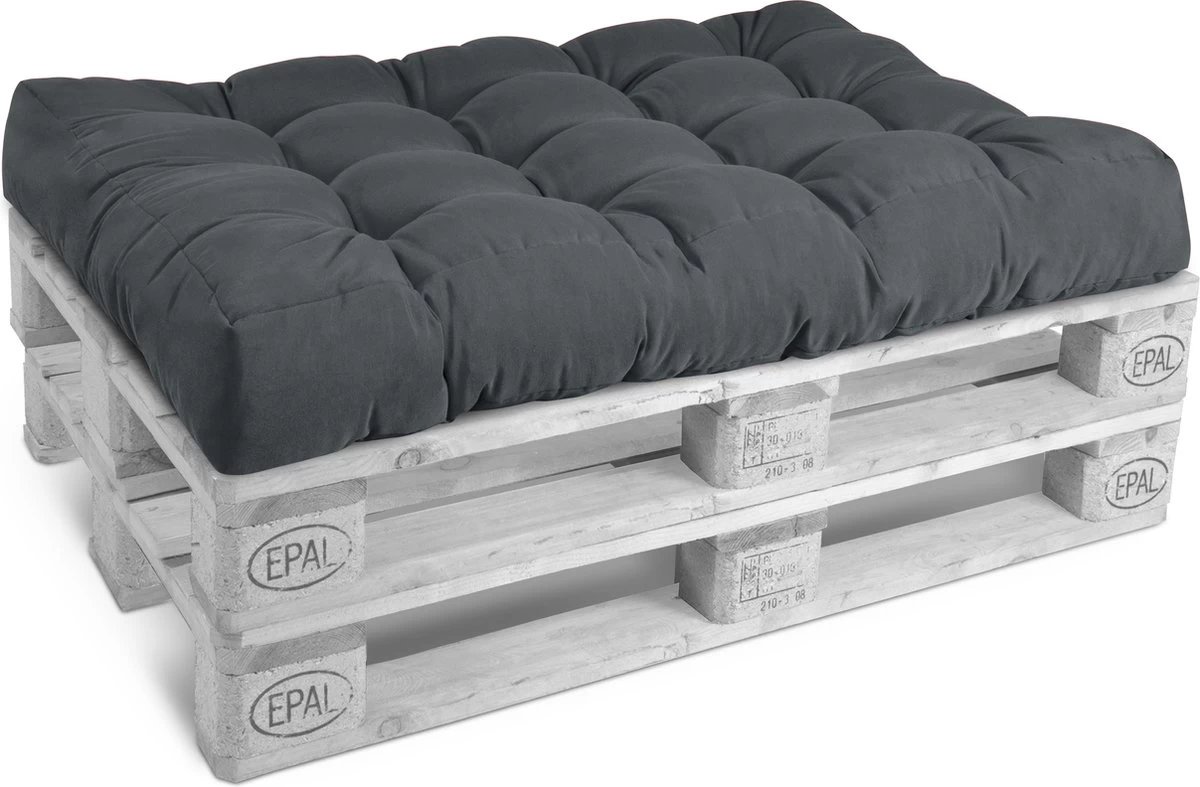 Beautissu Style – Palletkussen Set – 1x Zitkussen 120x80 Cm & 1x Rugkussen 120x40 Cm – Graphiet Grijs 4 Beautissu Style – Palletkussen Set – 1x Zitkussen 120x80 Cm & 1x Rugkussen 120x40 Cm – Graphiet Grijs - Afbeelding 2