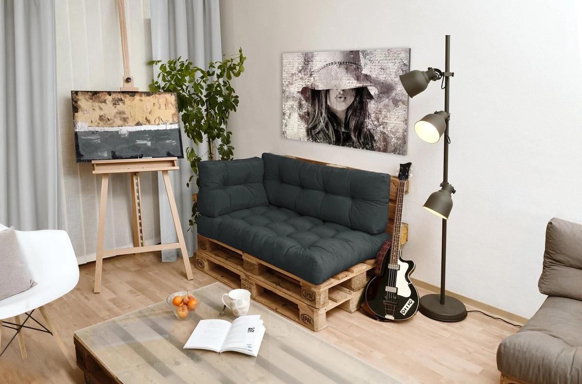 Beautissu Style – Palletkussen Set – 1x Zitkussen 120x80 Cm & 1x Rugkussen 120x40 Cm – Graphiet Grijs 15 Beautissu Style – Palletkussen Set – 1x Zitkussen 120x80 Cm & 1x Rugkussen 120x40 Cm – Graphiet Grijs - Afbeelding 13