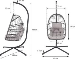 Pro Garden Lowander Hangstoel Egg 191x126x126- Schommelstoel Met Rattan Cocoon En Robuust Stalen Standaard Incl. Kussens - Volledig Inklapbaar - Lichtgrijs -Tuin Gerelateerd 1200x943 1