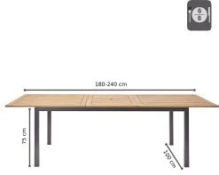 NATERIAL - Uitschuifbare Tuintafel ORIS - Uitschuifbare Tafel Voor 6 Tot 8 Personen - 180-240x100 Cm - Aluminium - Hout Eucalyptus -Tuin Gerelateerd 1200x958