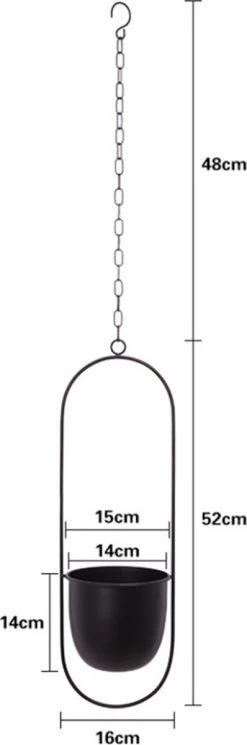Be-Inspired® Hangende Bloempot Ovaal - Bloempot Binnen - Voor Hangplant – Plant Bloem Pot Met Opknoping – Plantenhanger - Plantenbak - Industrieel – Scandinavisch - Metaal - Zwart -Tuin Gerelateerd 398x1200