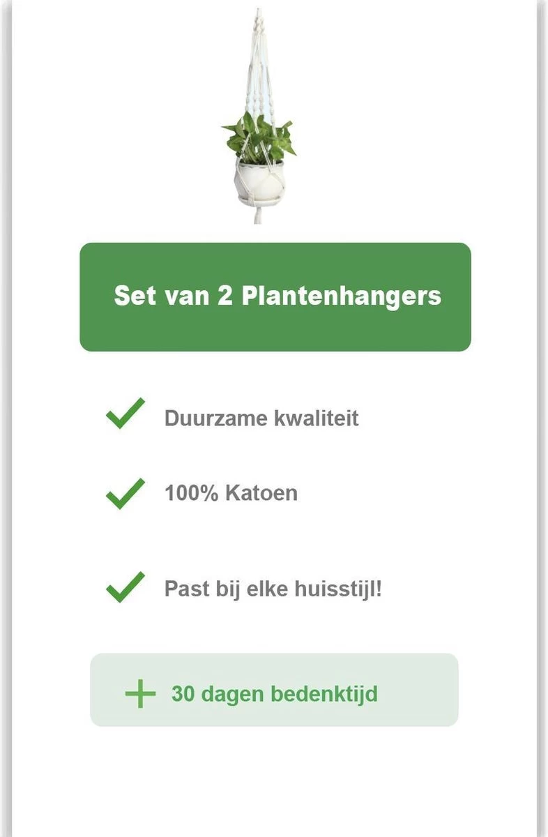 Merkloos Plantenhanger Macramé - Luxe Gevlochten Touw Katoen - 2 Stuks - Plantenpot Ophangen 8 Merkloos Plantenhanger Macramé - Luxe Gevlochten Touw Katoen - 2 Stuks - Plantenpot Ophangen - Afbeelding 6