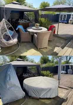 COVER UP HOC - Diamond Hoes Tuinmeubelen- 250x250x90 Cm - Tuinset Beschermhoes Waterdicht Met Stormbanden, Trekkoord En Afwaterings HOCCIE - Zilvergrijze Hoes Tuinmeubels -Tuin Gerelateerd 840x1200