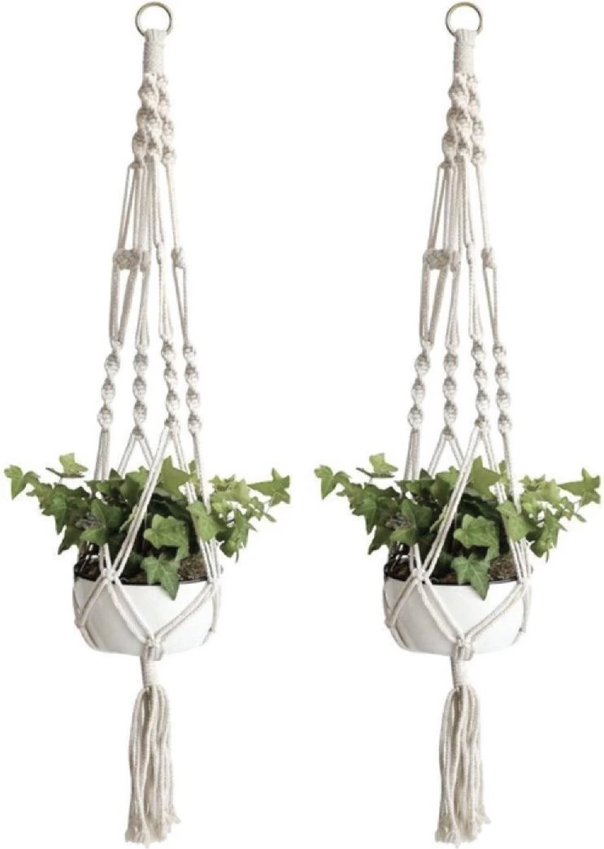 Merkloos Plantenhanger Macramé - Luxe Gevlochten Touw Katoen - 2 Stuks - Plantenpot Ophangen 3 Merkloos Plantenhanger Macramé - Luxe Gevlochten Touw Katoen - 2 Stuks - Plantenpot Ophangen
