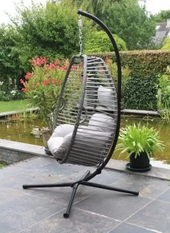Pro Garden Lowander Hangstoel Egg 191x126x126- Schommelstoel Met Rattan Cocoon En Robuust Stalen Standaard Incl. Kussens - Volledig Inklapbaar - Lichtgrijs -Tuin Gerelateerd 878x1200