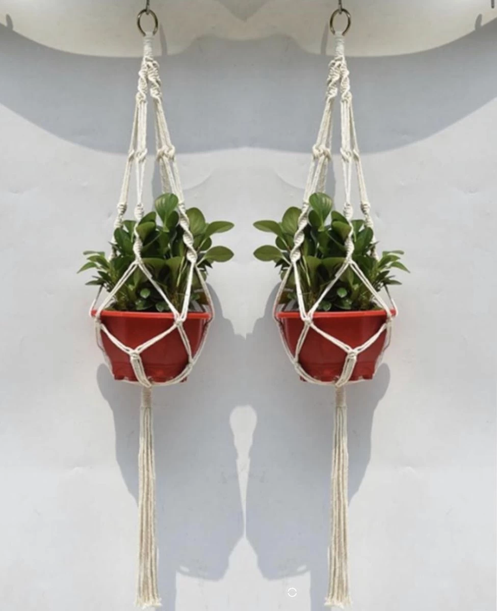 Merkloos Plantenhanger Macramé - Luxe Gevlochten Touw Katoen - 2 Stuks - Plantenpot Ophangen 6 Merkloos Plantenhanger Macramé - Luxe Gevlochten Touw Katoen - 2 Stuks - Plantenpot Ophangen - Afbeelding 4